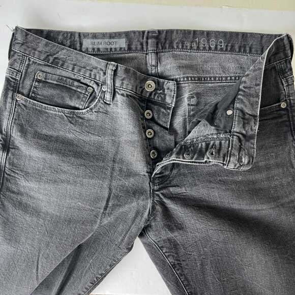 GAP 1969 Mens Size 34x34 black wash button fly distressed denim jean - Picture 3 of 5